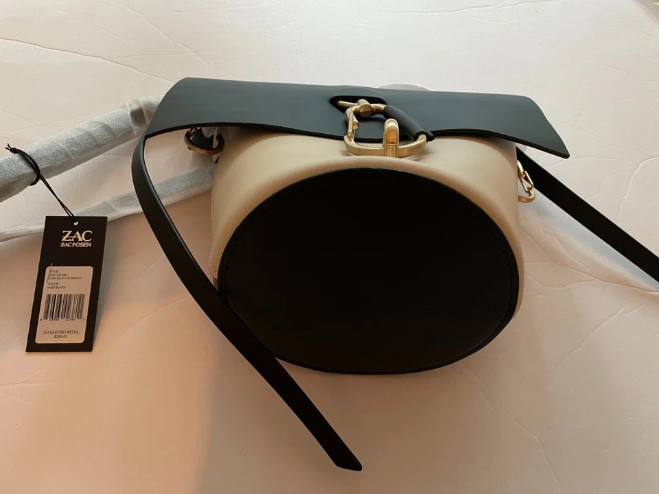 $295. Zac Posen Belay Core Leather Crossbody bag Black Saddle Ivory Gold - Image 3 of 4