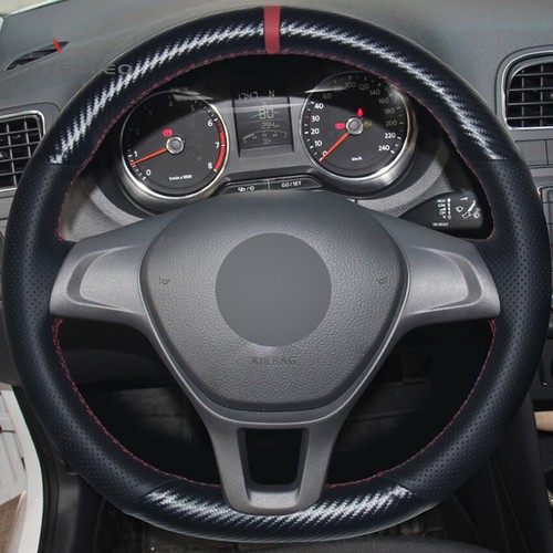 Carbon Fiber Black Leathe Car Steering Wheel Cover For Volkswagen Golf 7 Mk7 - Picture 2 of 5