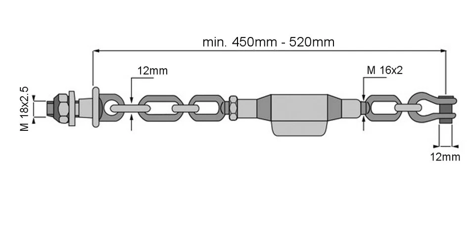 Spannschloss Unterlenker Spannkette Stabilisatorkette 450mm 👨‍Dreipunkt Traktor - Bild 2 von 4