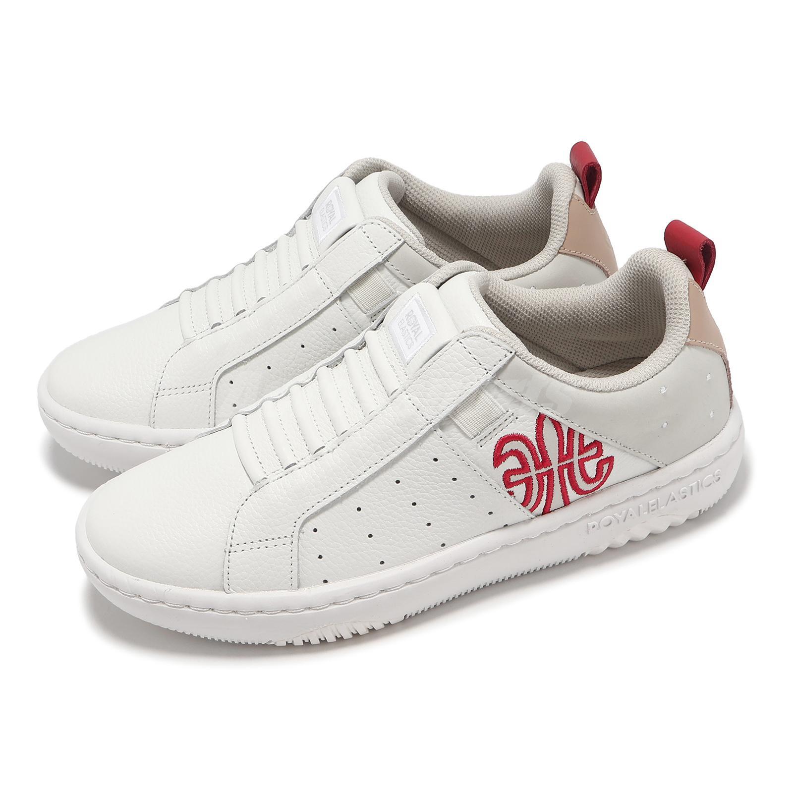 Повседневные слипоны Royal Elastics Icon 2.0 Бело-бежевого цвета с поджаренным миндалем и красными вставками 96542-017