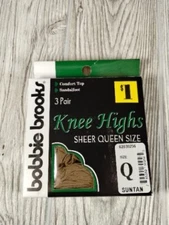 Bobbie Brooks Three Pair Knee Highs Sheer Queen Size Suntan