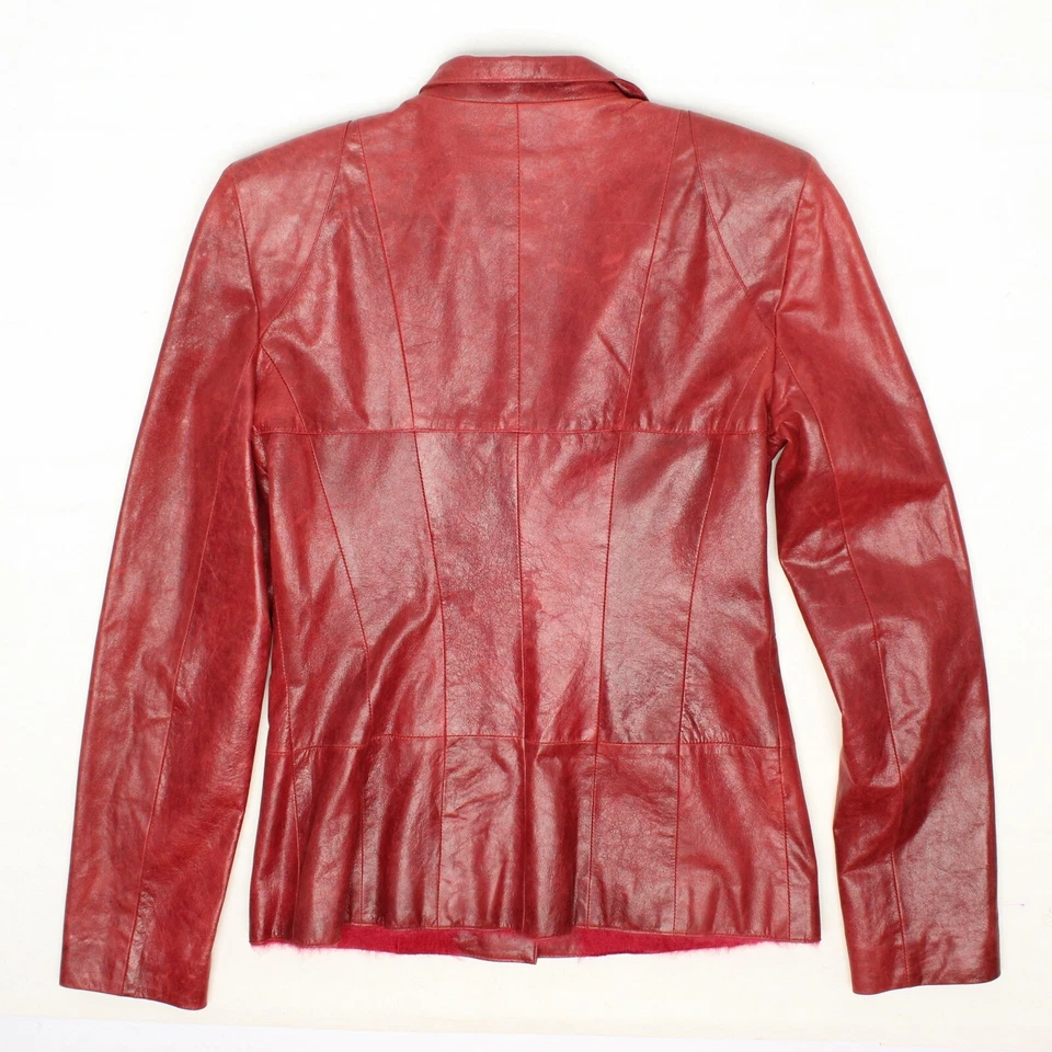 Chaqueta de cuero Fendi para mujer 40 rojo oscuro cremallera frontal forrada en seda hecha en Italia Foto 2 de 4