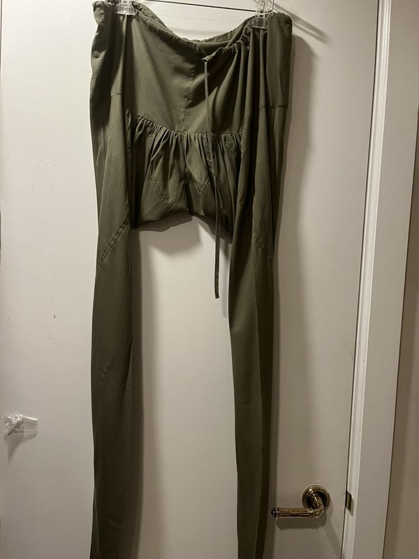 Fabindia Style Yoga Harem Churidaar Tights Afghan Balloon Pant Olive Green Ivory