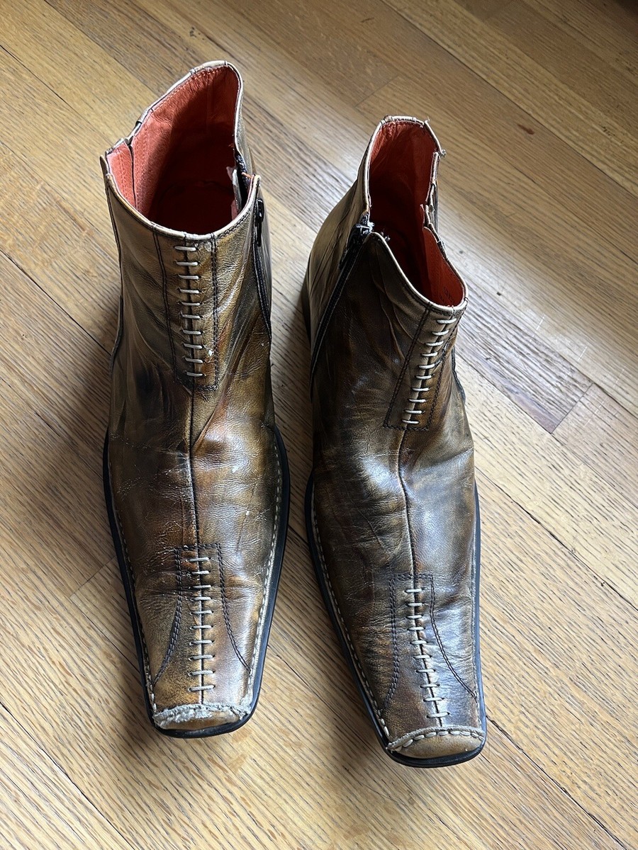 Robert Wayne Shot Brown Men's Leather Zip Boots Size 10, Great