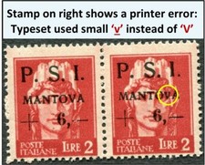 PSI MANTOVA CLN 1945 Print Error Variety WRONG 'V' FONT typographic freak (171d)