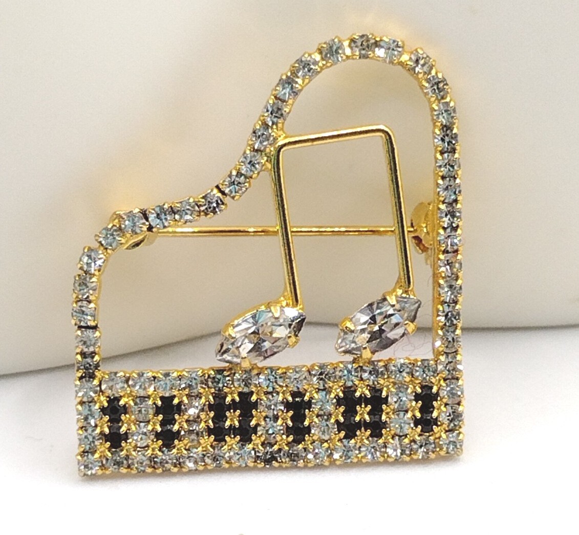 Vintage Baby Grand Piano Keys Cutout Black Clear Rhin… Gem