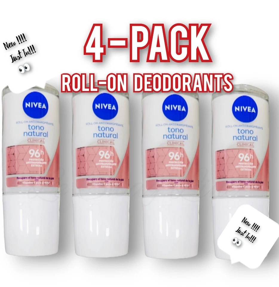 Nivea Desodorante Tono Desodorante Natural Mujer Clinical 96h Rollon Desodorante Paquete de 4 Foto 3 de 4