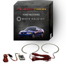 White Angel Eye Led Halo Kit Rf Remote For 1999-2004 Ford Mustang Headlights