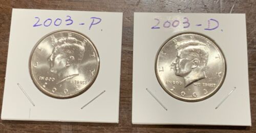 2003 P&D KENNEDY MEZZO DOLLARO (SET DI 2 MONETE) non circolato con COINLIP USMINT ROLL. - Foto 4 di 12