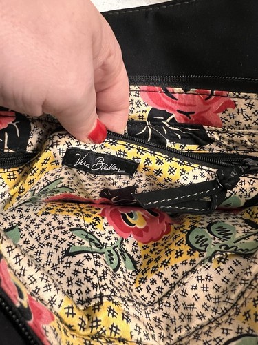 Vera Bradley Black Quilted Microfiber Medium Tote Shoulder Bag - Picture 6 of 8