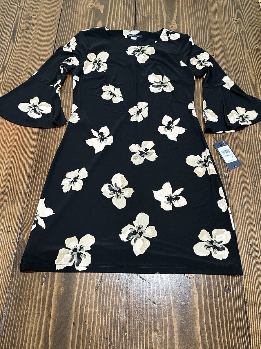 Tommy Hilfiger Printed Jersey Bell Sleeve A-line Dress Black Floral Size 6P  NWT | eBay