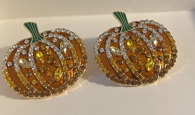 Flashy! Harvest BOLD PUMPKINS! Stud Rhinestone And Crystal  Earrings Must See!