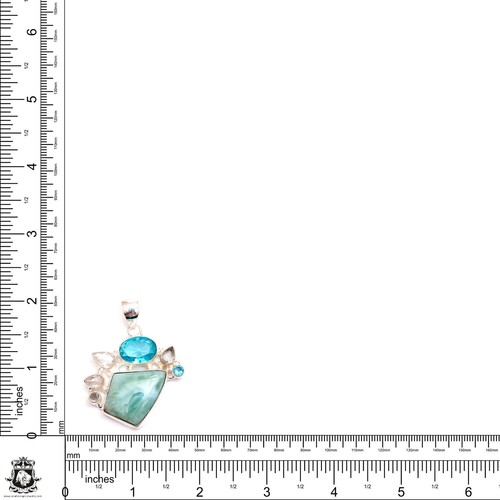 Aqua Blue Larimar Pearl Clear Topaz Blue Topaz & FREE 3MM Italian Chain P9429 - Picture 5 of 10