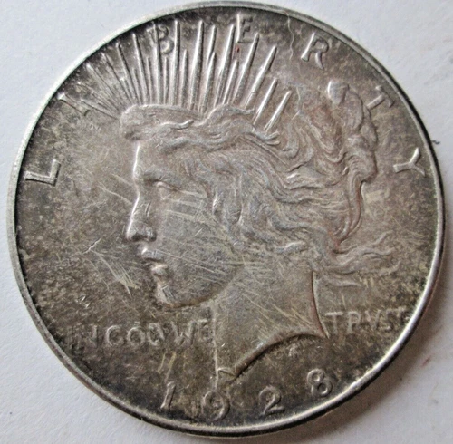 1928-S PEACE DOLLAR, 90% SILVER, XF/AU CONDITION, TONED, NOT CLEANED, CIRCULATED