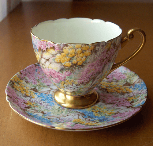 Shelley Rock Garden chintz cup and saucer set~Ripon shape~Made in England