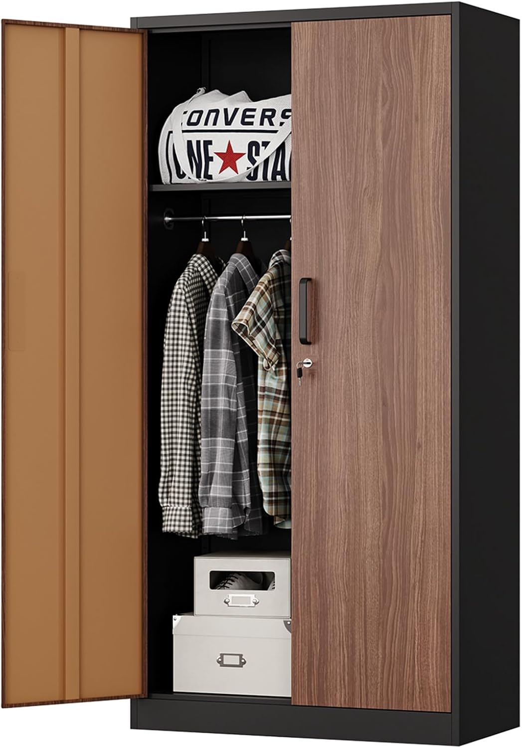 Metal Wardrobe Cabinet with Locking Doors - Secure Storage Armoire for Clothes-image