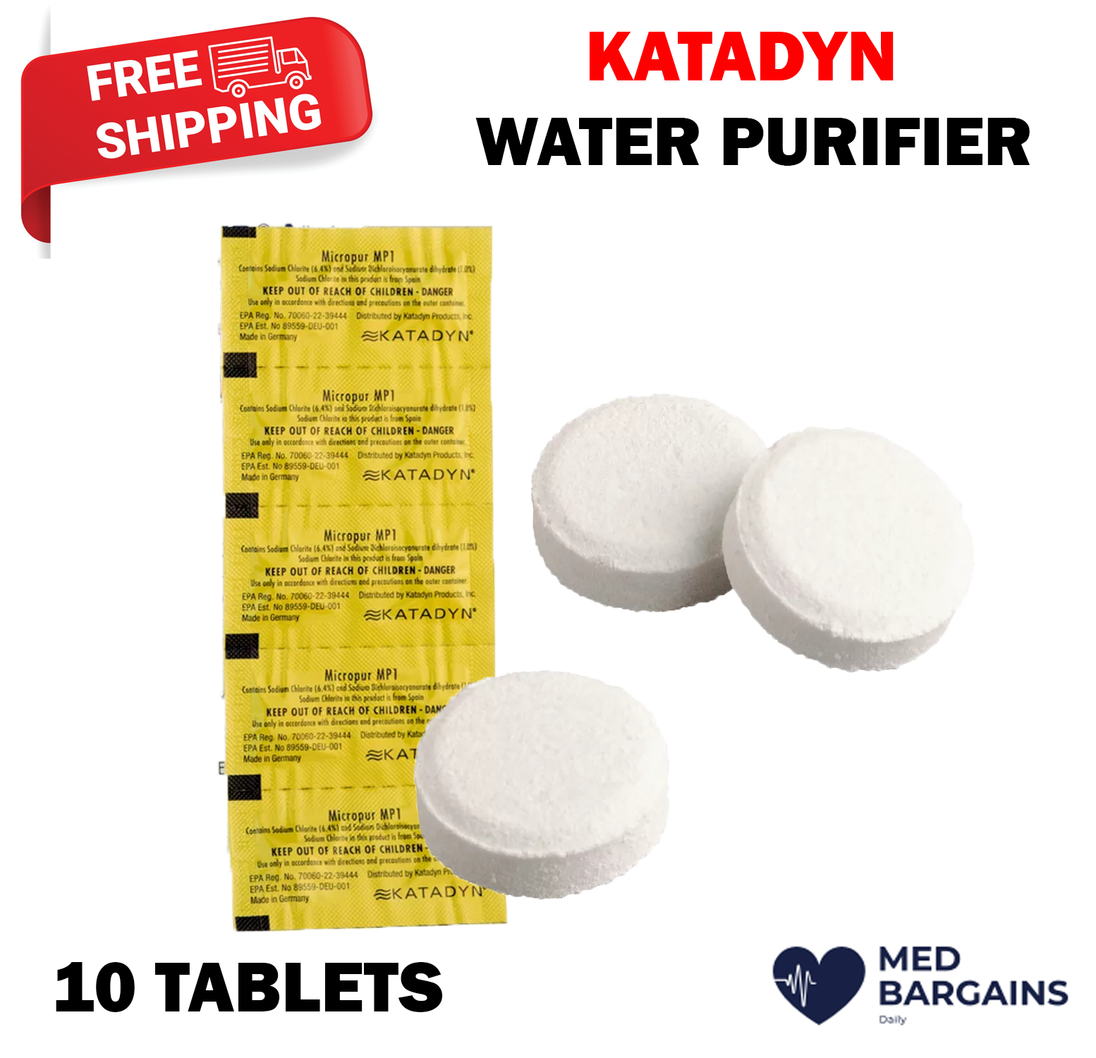 Katadyn Micropur MP1 Water Treatment Purifier Tablets 10 CT