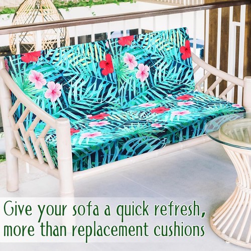 Patio Furniture Sofa Slipcovers 8 PCS Waterproof Stretch Cushion Covers Tropical - Picture 6 of 7