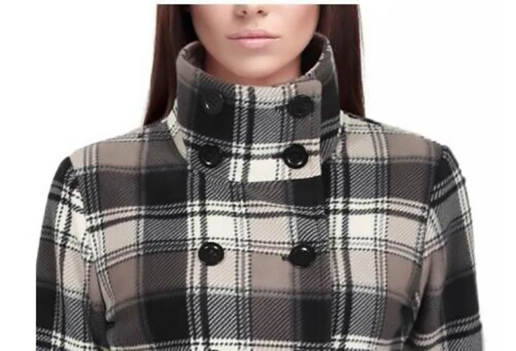 Ike Behar женщин двубортный флис подпоясанный куртка, серо-коричневый клетку, S - Изображение 3 из 4