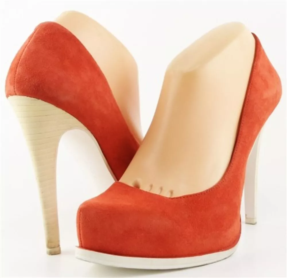 BCBGeneration PINKIE Tangerine Suede Designer Platform Pumps 8.5
