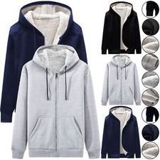 Mens Sherpa Fleece Fur Lined Winter Blank Hoodie Warm Jacket Thick Hooded Zip