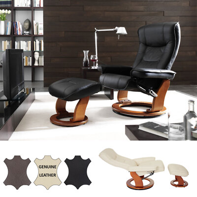MCA Relaxsessel Hamilton, Fernsehsessel Hocker, Echtleder 130kg belastbar 64026