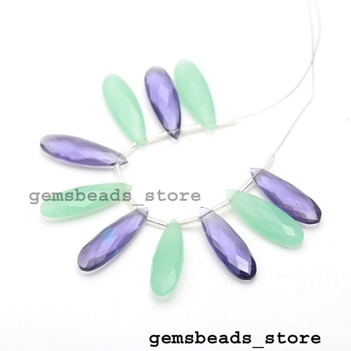 Blue+Green Chalcedony Hydro Quartz Faceted Briolette 30X10 MM Beads 10 Pcs - Picture 2 of 8