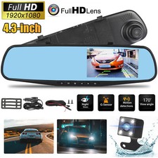 Rearview 1080P Full HD Mirror Car DVR Dual Dash Cam Camera Front Video Recorder
