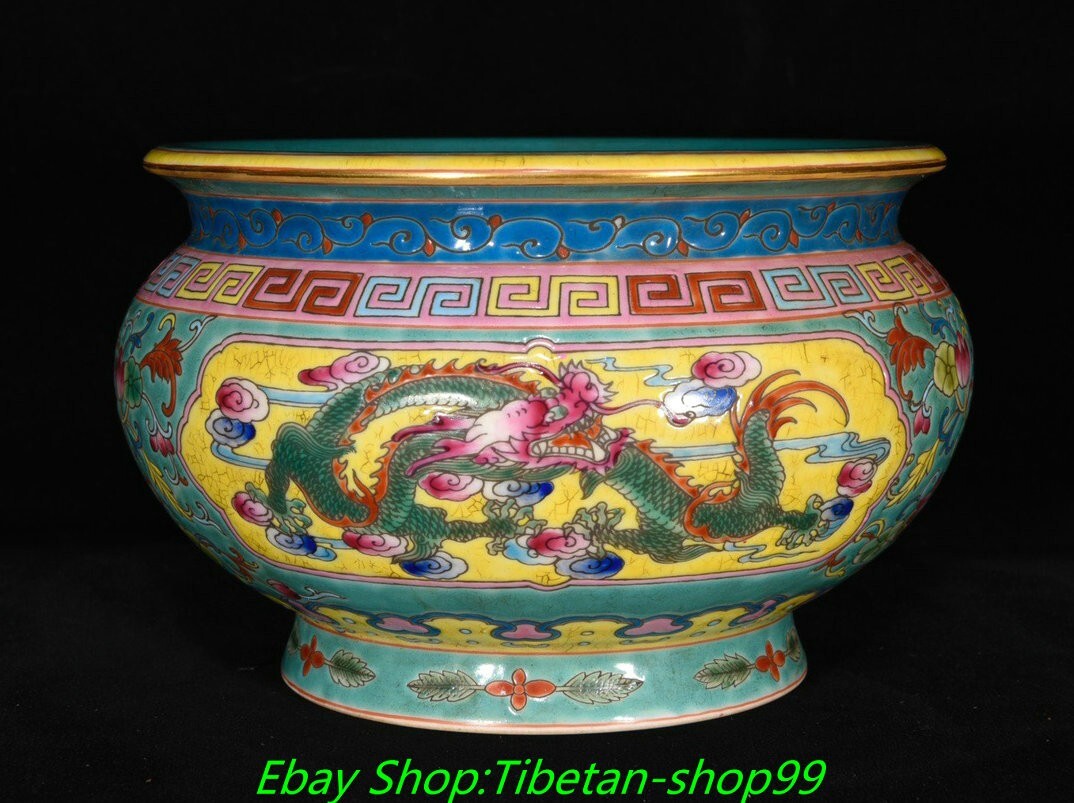 6.7'' Qing Yongzheng Marked Enamel Colour Porcelain Dragon Incense Burner Censer