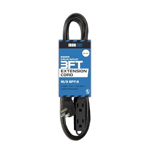 Extension Cord with 3 Outlet Block 16 Gauge Black -  3, 6, 8, 10, 15, or 25 feet-image