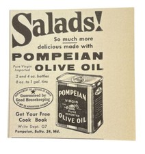 Pompeian Virgin Olive Oil Vintage Mini Print Ad Salads 1950s MCM Kitchen Cooking
