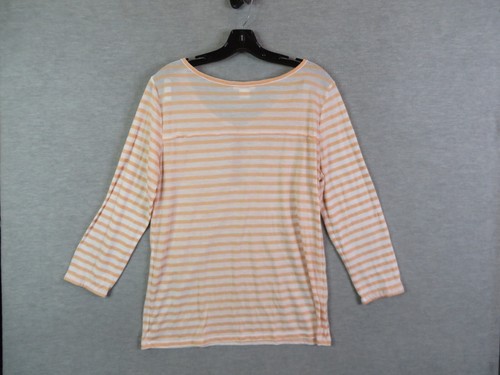 Sundance Womens Shirt Large Orange Stripe Henley Breton Pullover Casual Coastal - Picture 7 of 8
