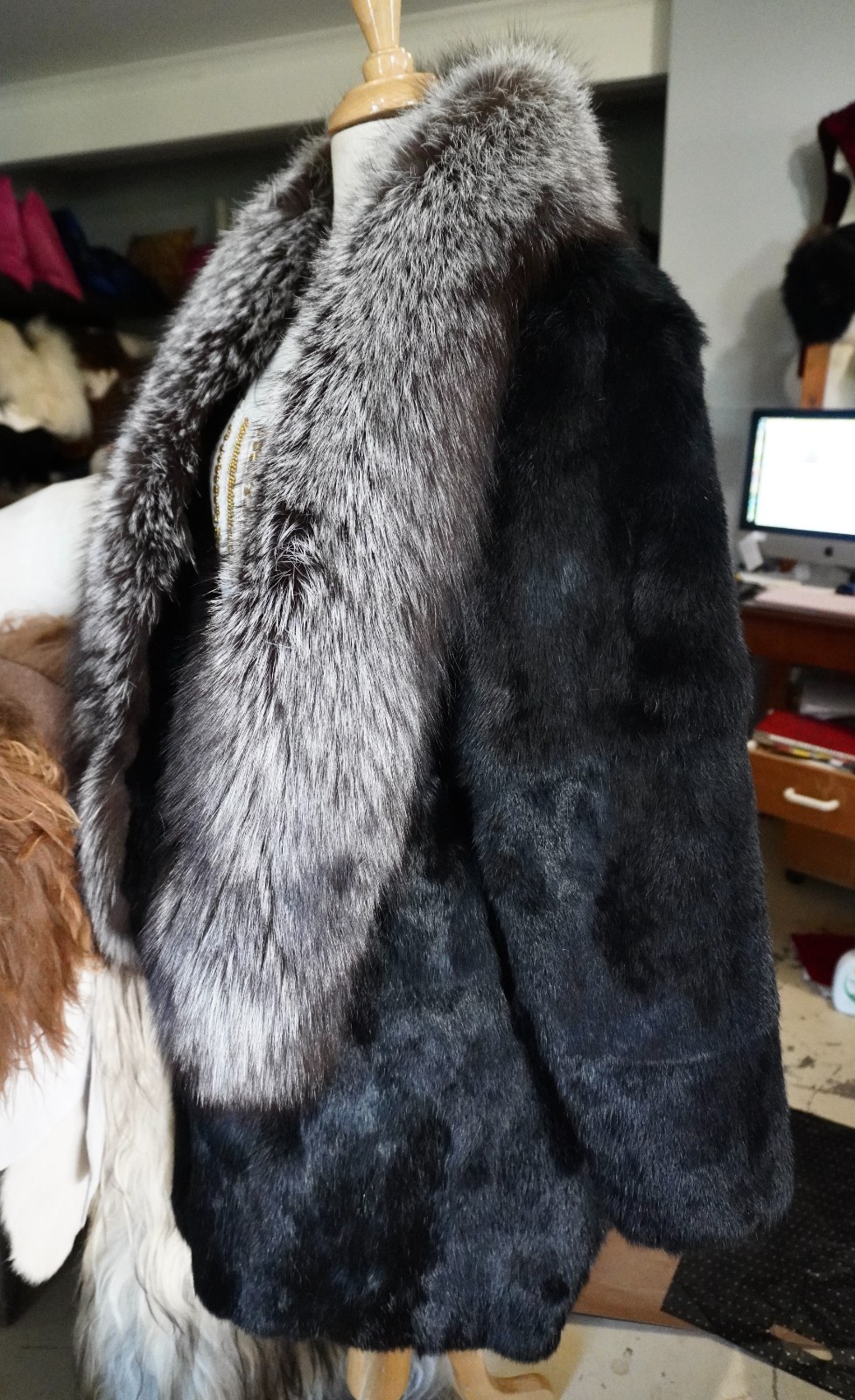 Black Beautiful & Timeless - A  Silver Fox Fur Trimmed Black Rabbit Fur Coat image 9