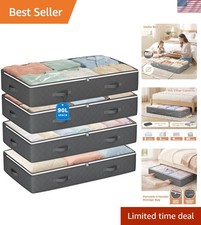 90L Under Bed Storage Containers, 4 Pack Closet Organizers Grey  Foldable un...