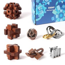7 Pieces Cool Unlock Interlock Brain Teaser Puzzles Retro Wooden and Set C