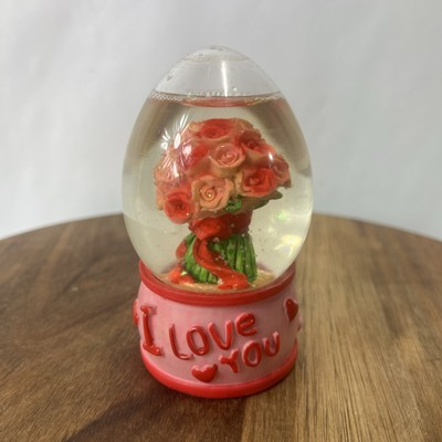 Snow globe  I love you  roses small vintage glitter. Egg Shaped.