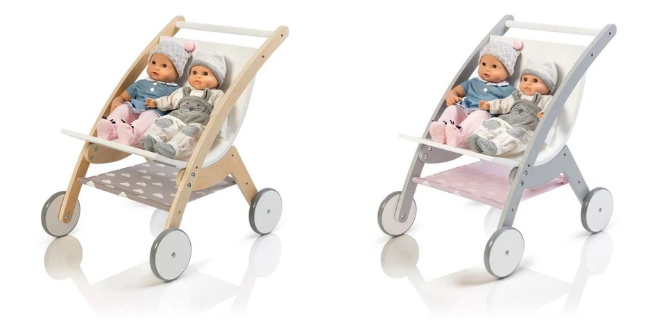 Musterkind Holz Spielzeug Puppen Kinder Zwillings Baby Wagen Buggy Gummi Reifen