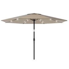 10 ft Aluminum Solar LED Patio Market Umbrella Auto Tilt Crank Lift Tan