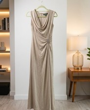 Lauren Ralph Lauren Ruched Cowl Neck Rhinestone Gown Beige Size 2