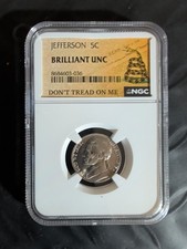 1975 Jefferson Nickel 5C NGC Brilliant Uncirculated Don’t Tread On Me UNC BU