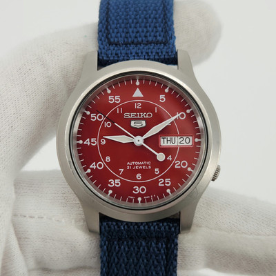 Seiko 5 Men's Day/Date Red Dial 21 Jewels Automatic Watch SNKM95
