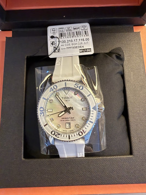 Tissot Seastar Mother of Pearl Dial Diamond Markers White Silicone Strap Quartz 