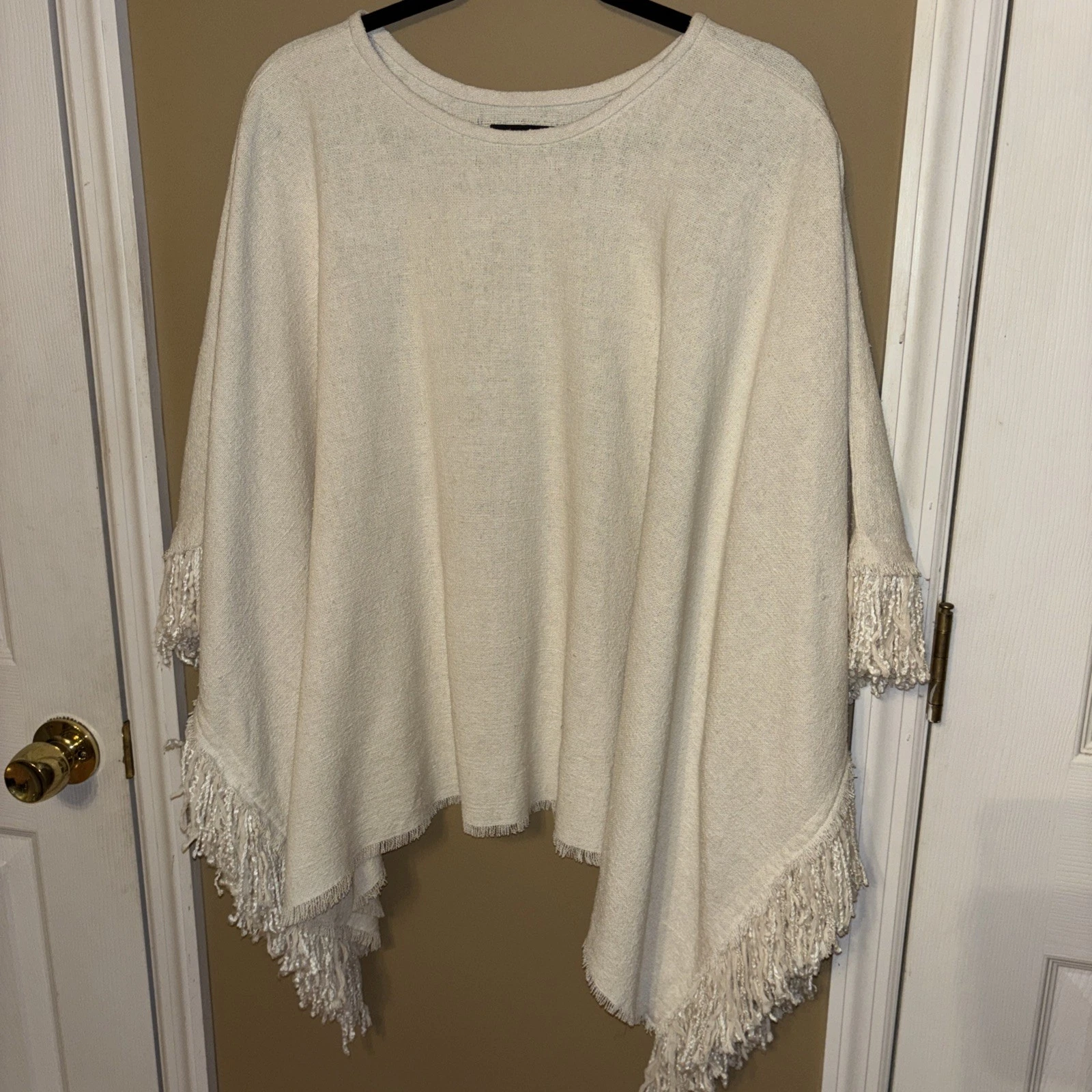 ISABEL MARANT Garriga Raw Silk Ecru Designer Cape Coat Poncho One Size Fringed