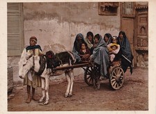 Early Photochrome photograph of Egyptian Women riding on cart Circa 1890s