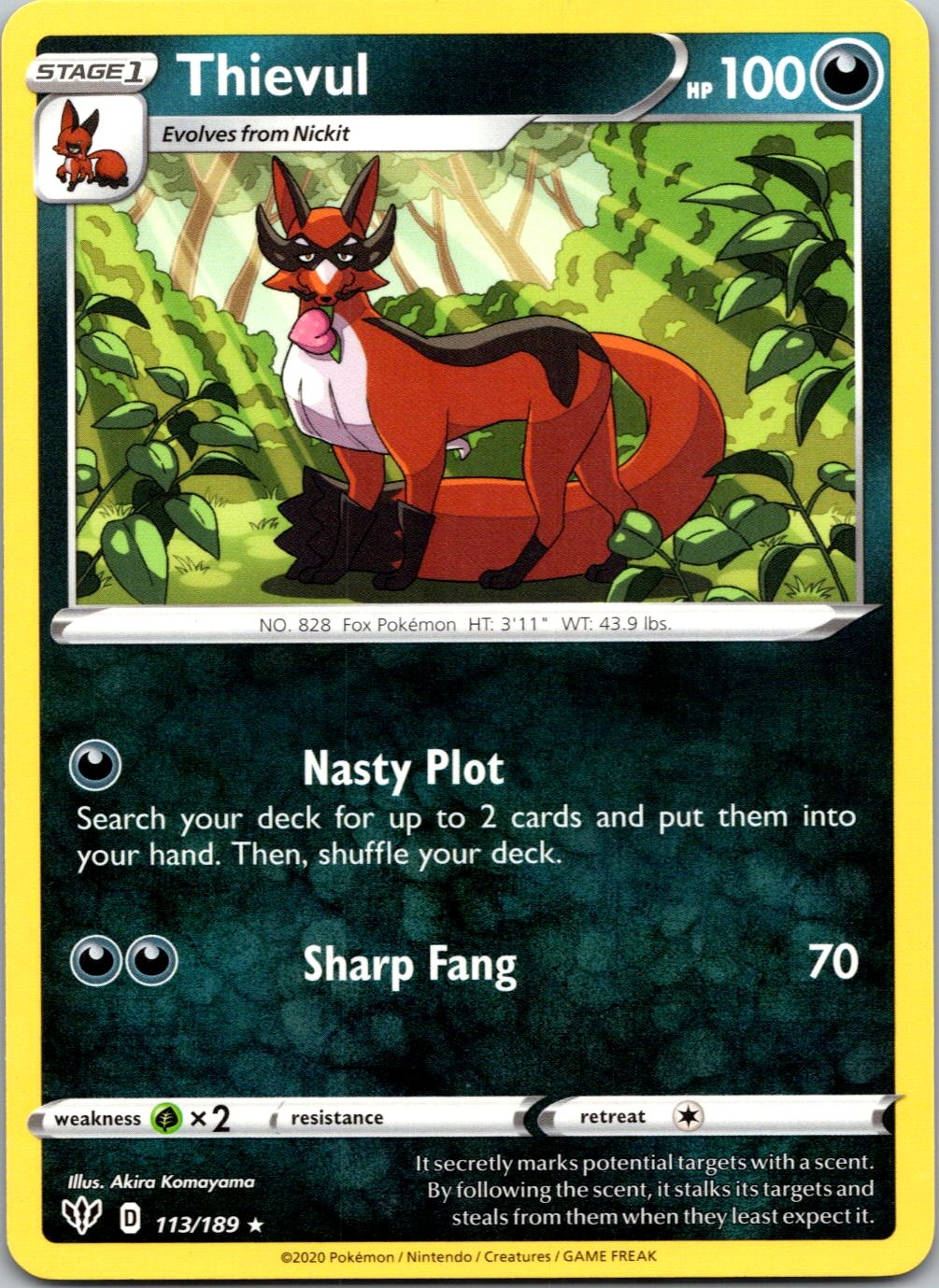 Rare Near Mint Thievul 113/189 Darkness Ablaze Pokemon