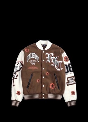Civil Regime Rose Garden Letterman Jacket In Butter/Reaper Brown Size XL