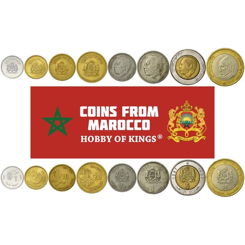 Morocco | 8 Coin Set | 1 5 10 20 Santimat 1/2 1 5 10 Dirhams | 1987 - 1995