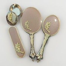 Vintage Style Stunning Handheld Vanity Mirror, Jewelry Case Hair Brush Set
