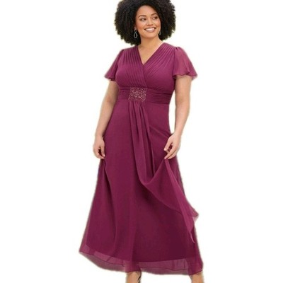 Sheego Damen Abendkleid Kleid Maxikleid elegant rot weinrot Gr. 44 58 NEU (241)