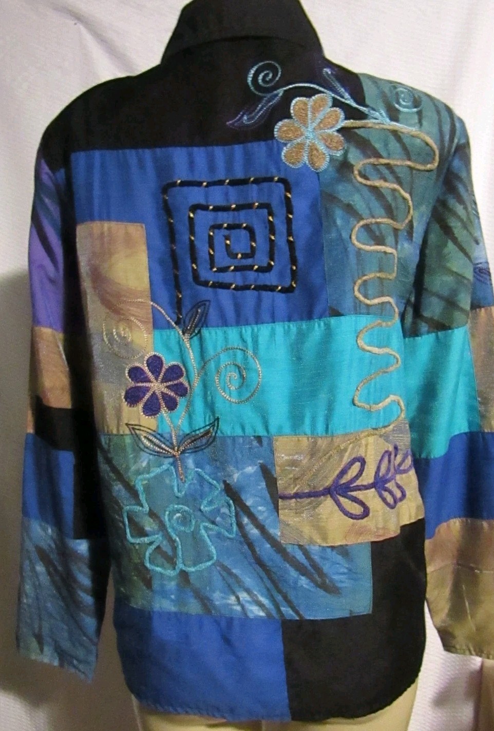 VTG 80s Jacket Abstract Patchwork Embroided Weara… - image 5